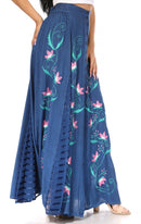 Sakkas Sarita Women's Casual Boho Maxi Floral Long Elastic Waist Skirt Slim