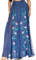 Sakkas Sarita Women's Casual Boho Maxi Floral Long Elastic Waist Skirt Slim#color_Navy