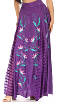 Sakkas Sarita Women's Casual Boho Maxi Floral Long Elastic Waist Skirt Slim#color_Purple