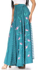 Sakkas Sarita Women's Casual Boho Maxi Floral Long Elastic Waist Skirt Slim