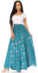 Sakkas Sarita Women's Casual Boho Maxi Floral Long Elastic Waist Skirt Slim