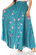 Sakkas Sarita Women's Casual Boho Maxi Floral Long Elastic Waist Skirt Slim#color_Turquoise