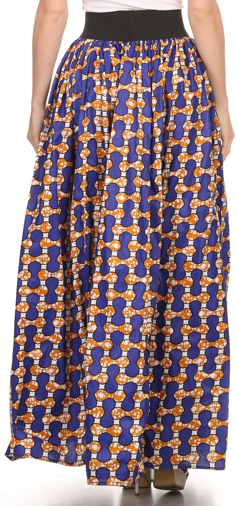 Sakkas Fawna Patterned Long Wax Print Adjustable Waist Skirt With Pockets