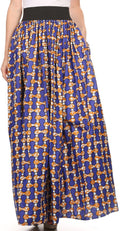 Sakkas Fawna Patterned Long Wax Print Adjustable Waist Skirt With Pockets#color_Periwinkle