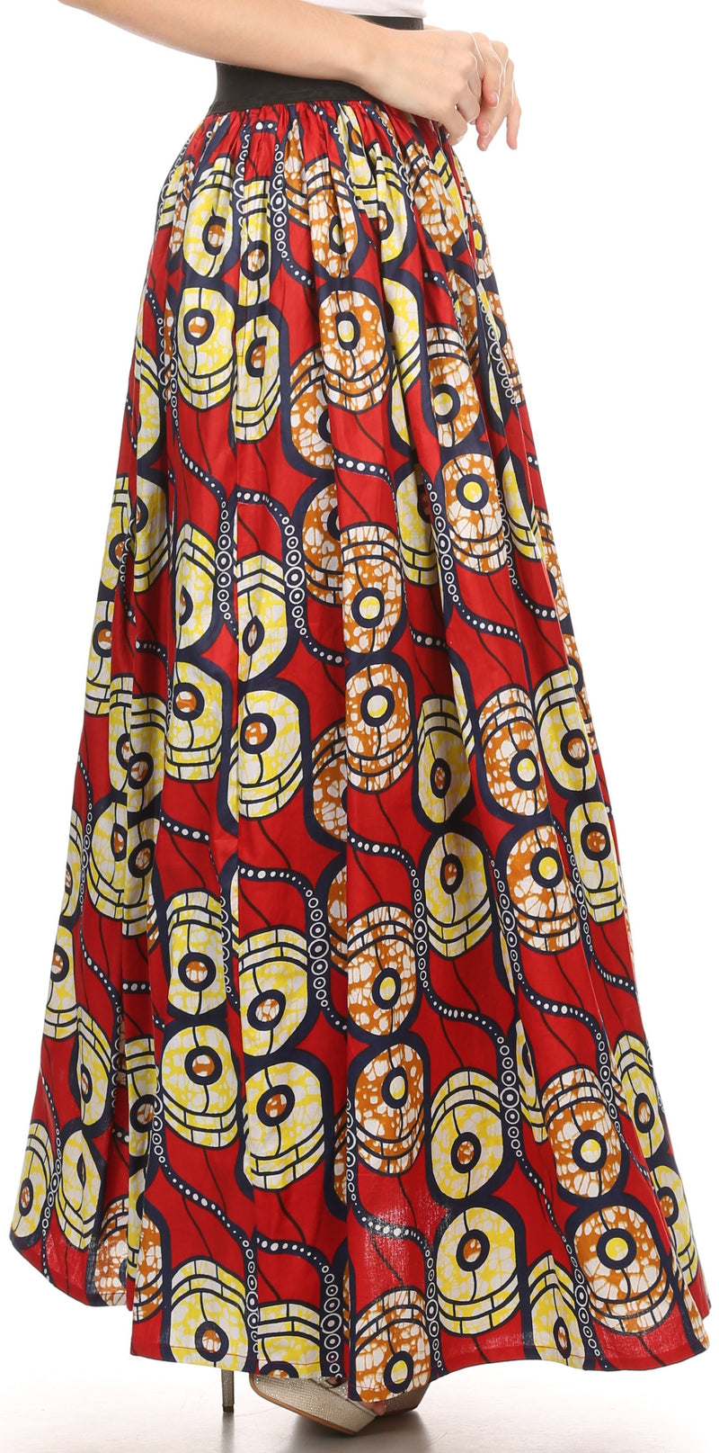 Sakkas Fawna Patterned Long Wax Print Adjustable Waist Skirt With Pockets