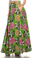 Sakkas Kelela Unique Designs Wax Print Adjustable Waist Long Tall Skirt