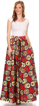 Sakkas Kelela Unique Designs Wax Print Adjustable Waist Long Tall Skirt