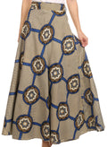 Sakkas Garan Long Opaque Fully Adjustable Printed Skirt Wrap Around Without Slit#color_ Navy / Cream Checker Print
