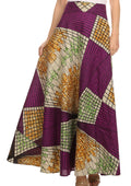 Sakkas Garan Long Opaque Fully Adjustable Printed Skirt Wrap Around Without Slit#color_Purple/GreenPrint