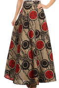Sakkas Garan Long Opaque Fully Adjustable Printed Skirt Wrap Around Without Slit#color_ Red / Black Print