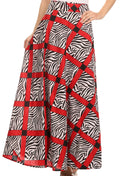 Sakkas Garan Long Opaque Fully Adjustable Printed Skirt Wrap Around Without Slit#color_ Red / Black Zebra Print