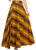 Sakkas Garan Long Opaque Fully Adjustable Printed Skirt Wrap Around Without Slit#color_ Yellow / Brown Print