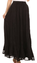 Sakkas Wren Lightweight Circle Poncho Top Blouse With Detailed Embroidery#color_Black
