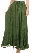 Sakkas Jaclyn Adjustable Skirt With Lace Embroidered Trim And Detailed Embroidery#color_Green