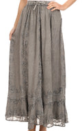 Sakkas Jaclyn Adjustable Skirt With Lace Embroidered Trim And Detailed Embroidery#color_Grey