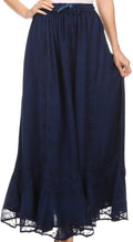 Sakkas Jaclyn Adjustable Skirt With Lace Embroidered Trim And Detailed Embroidery#color_Navy
