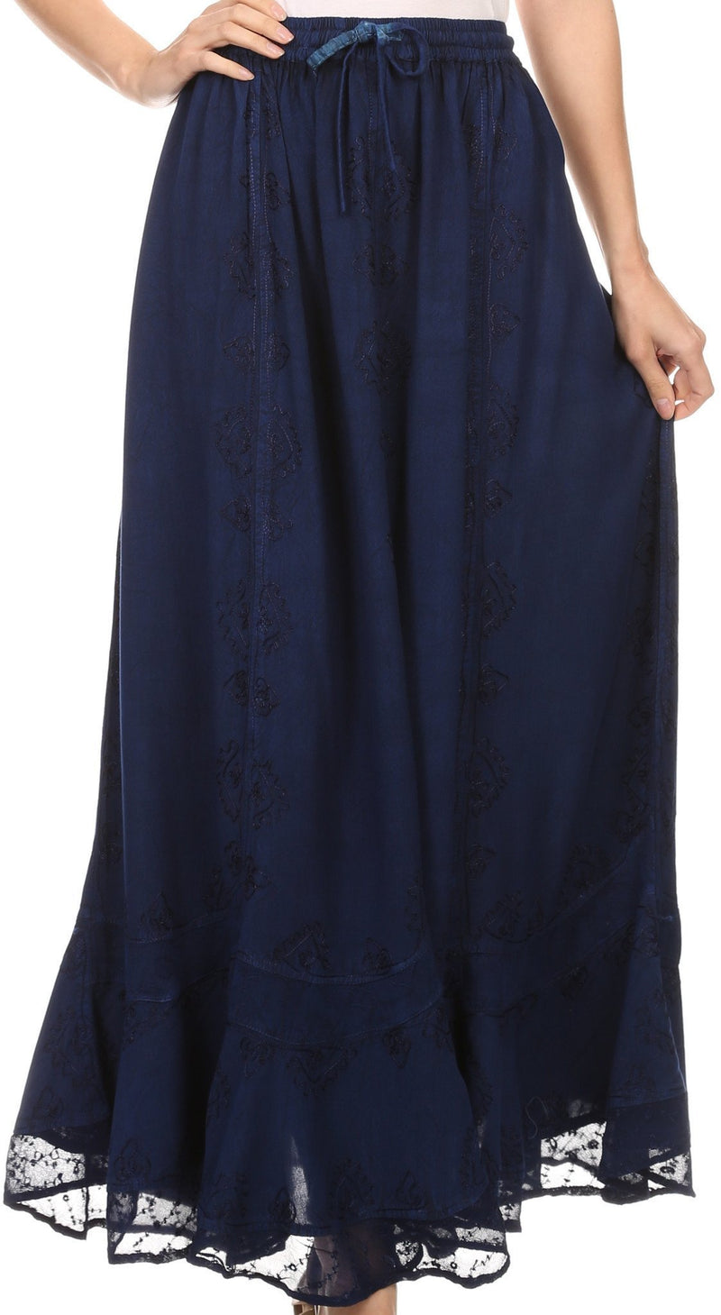 Sakkas Jaclyn Adjustable Skirt With Lace Embroidered Trim And Detailed Embroidery
