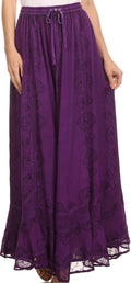 Sakkas Jaclyn Adjustable Skirt With Lace Embroidered Trim And Detailed Embroidery#color_Purple