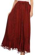 Sakkas Jaclyn Adjustable Skirt With Lace Embroidered Trim And Detailed Embroidery#color_Red