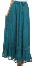Sakkas Jaclyn Adjustable Skirt With Lace Embroidered Trim And Detailed Embroidery#color_Turquoise