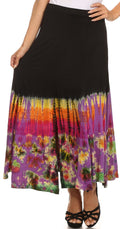 Sakkas Jax Double Slit Boho Tie Dye Skirt#color_BlackPurple