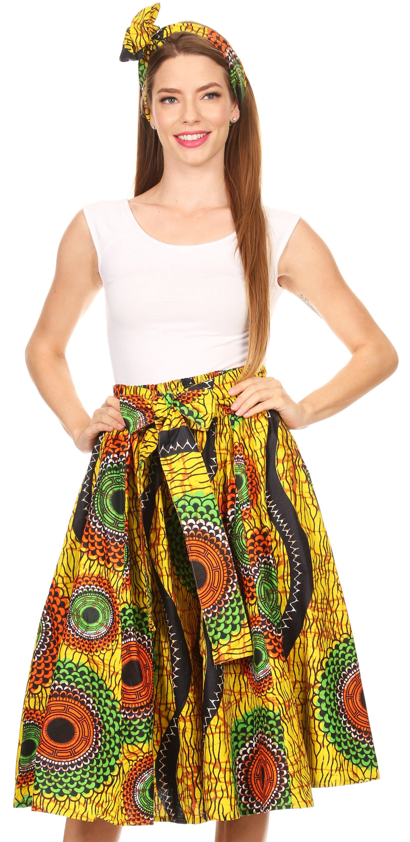 Sakkas Adisa Ankara African Wax Print Culotte Pants Colorful with Elastic Waist