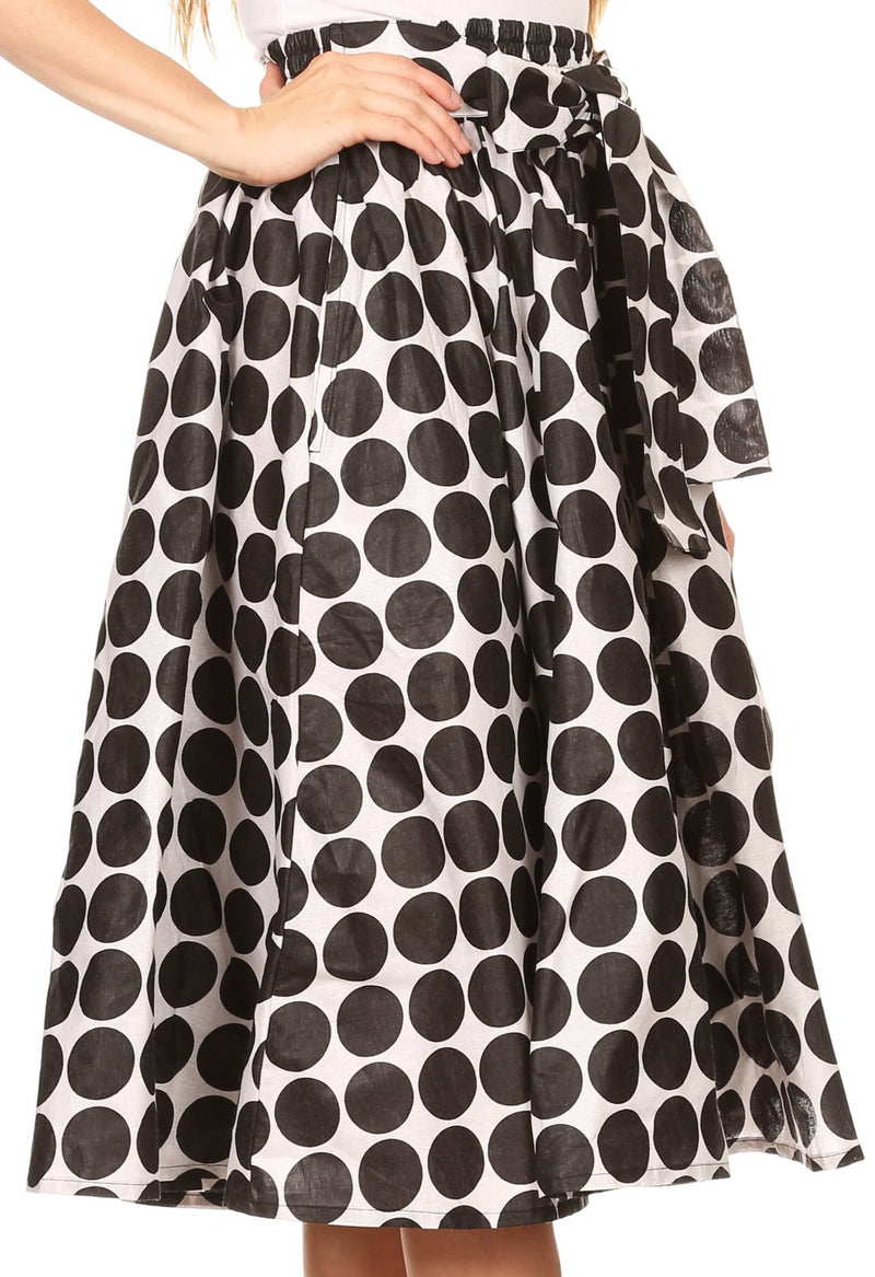 Sakkas Mahina Wax Print Polka Dot Full Circle Elastic Waist Midi Skirt