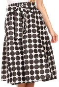 Sakkas Mahina Wax Print Polka Dot Full Circle Elastic Waist Midi Skirt#color_Black