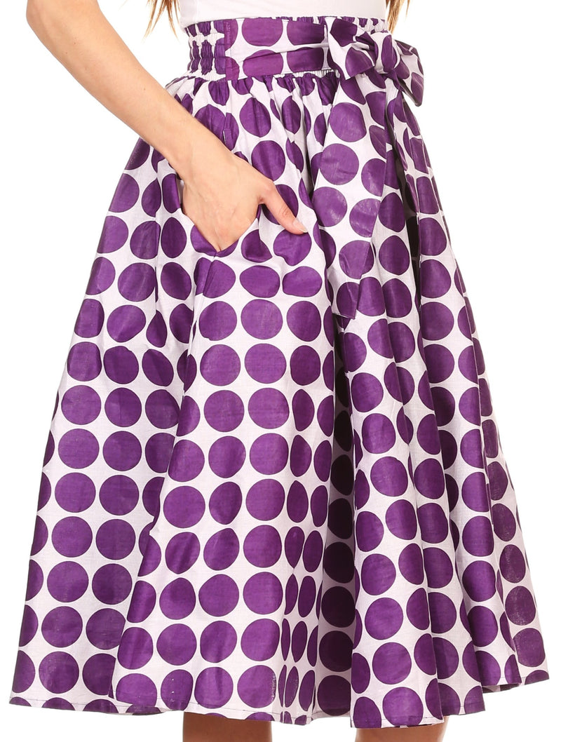 Sakkas Mahina Wax Print Polka Dot Full Circle Elastic Waist Midi Skirt