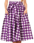 Sakkas Mahina Wax Print Polka Dot Full Circle Elastic Waist Midi Skirt#color_Purple