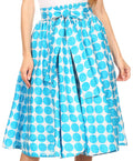 Sakkas Mahina Wax Print Polka Dot Full Circle Elastic Waist Midi Skirt#color_Turquoise
