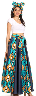 Sakkas Monifa Long Maxi Skirt Colorful Ankara Wax Dutch African Skirt Gorgeous#color_17-Multi