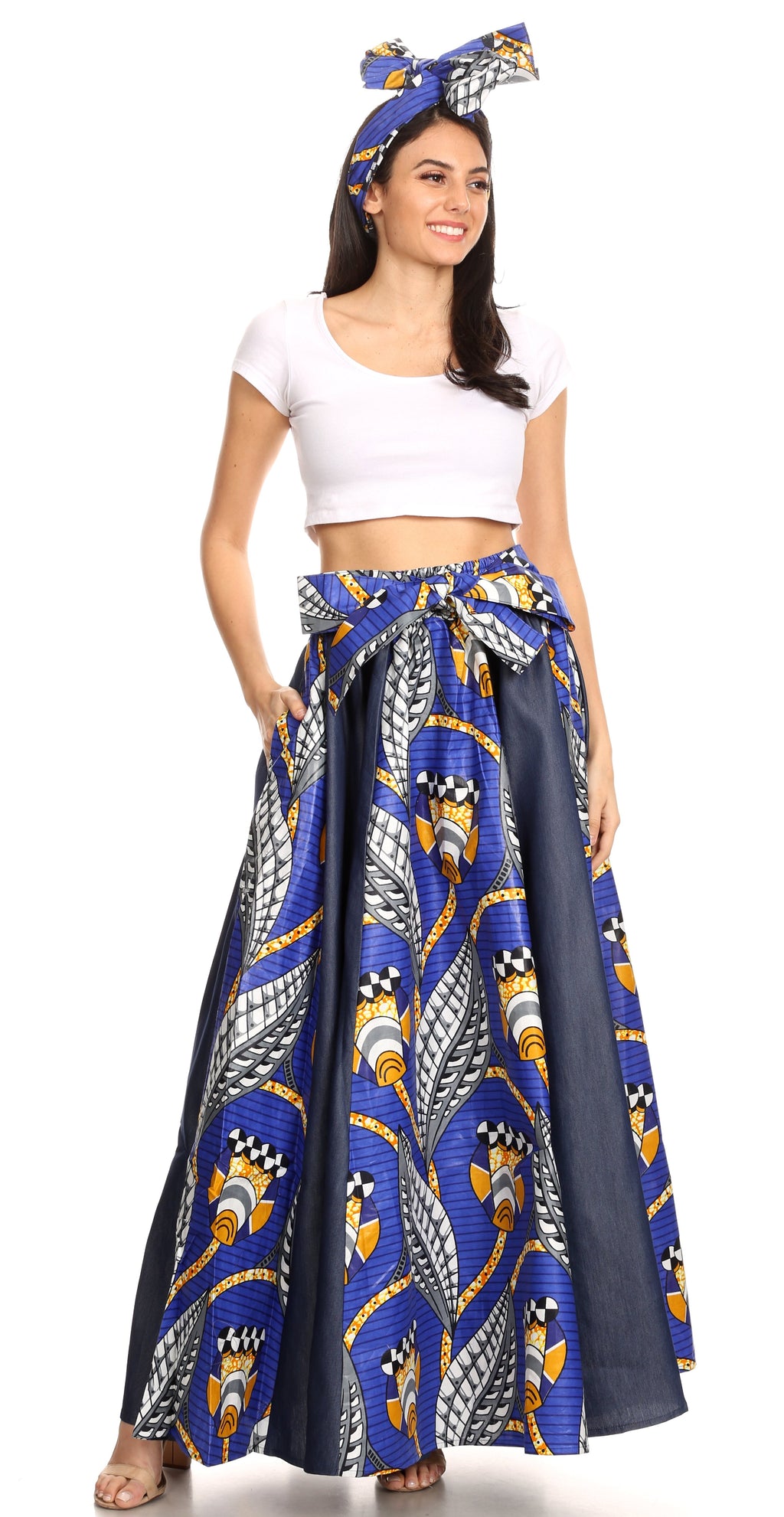 Sakkas Monifa Long Maxi Skirt Colorful Ankara Wax Dutch African Skirt