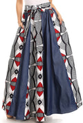 Sakkas Monifa Long Maxi Skirt Colorful Ankara Wax Dutch African Skirt Gorgeous#color_2288Black/White