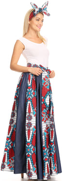 Sakkas Monifa Long Maxi Skirt Colorful Ankara Wax Dutch African Skirt Gorgeous