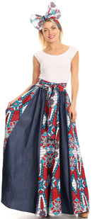 Sakkas Monifa Long Maxi Skirt Colorful Ankara Wax Dutch African Skirt Gorgeous