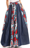 Sakkas Monifa Long Maxi Skirt Colorful Ankara Wax Dutch African Skirt Gorgeous#color_2296Red/Turquoise-ornate