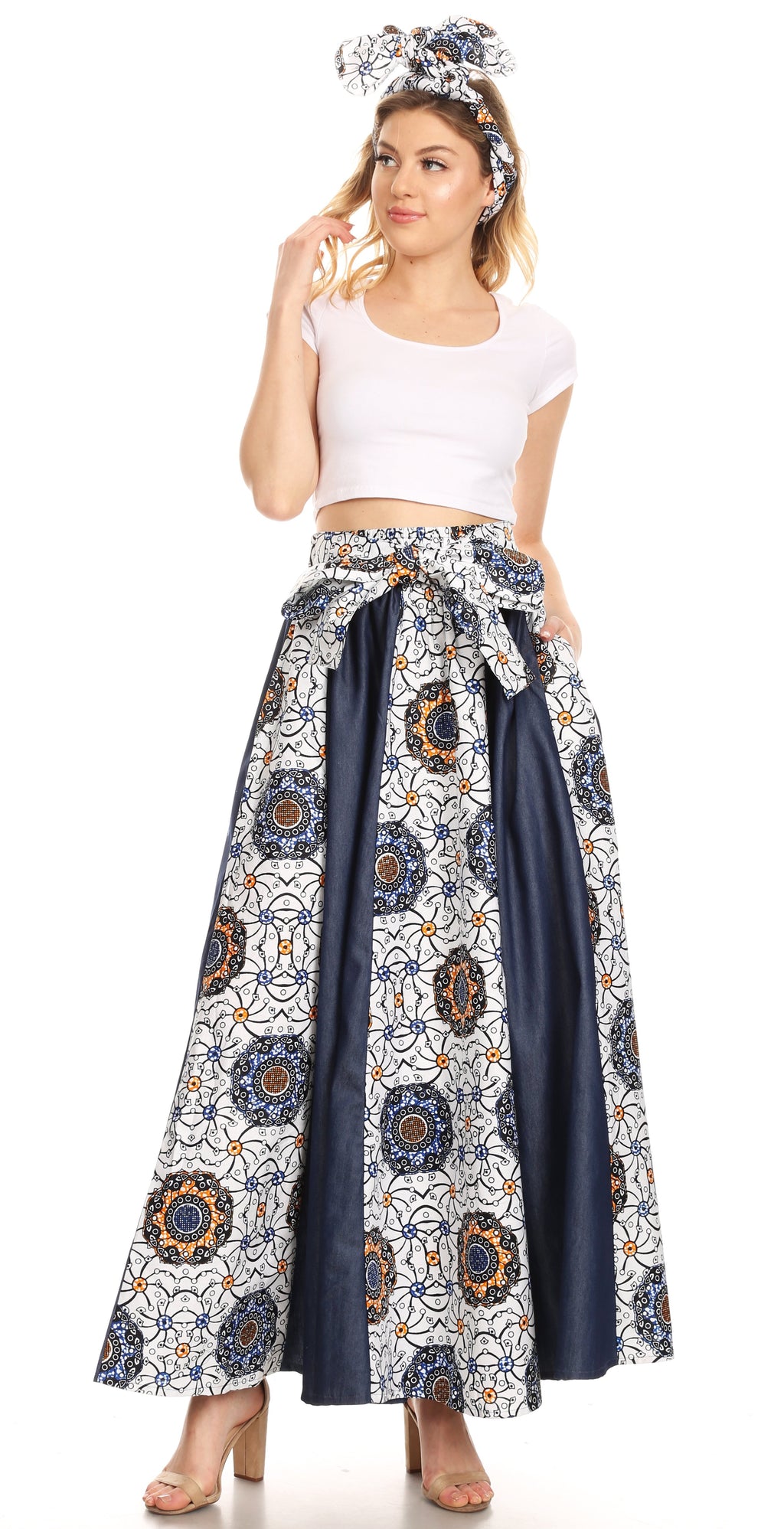Sakkas Monifa Long Maxi Skirt Colorful Ankara Wax Dutch African Skirt