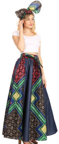 Sakkas Monifa Long Maxi Skirt Colorful Ankara Wax Dutch African Skirt Gorgeous#color_32-Multi