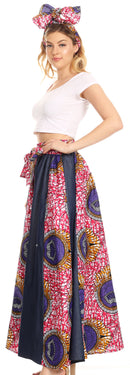 Sakkas Monifa Long Maxi Skirt Colorful Ankara Wax Dutch African Skirt Gorgeous