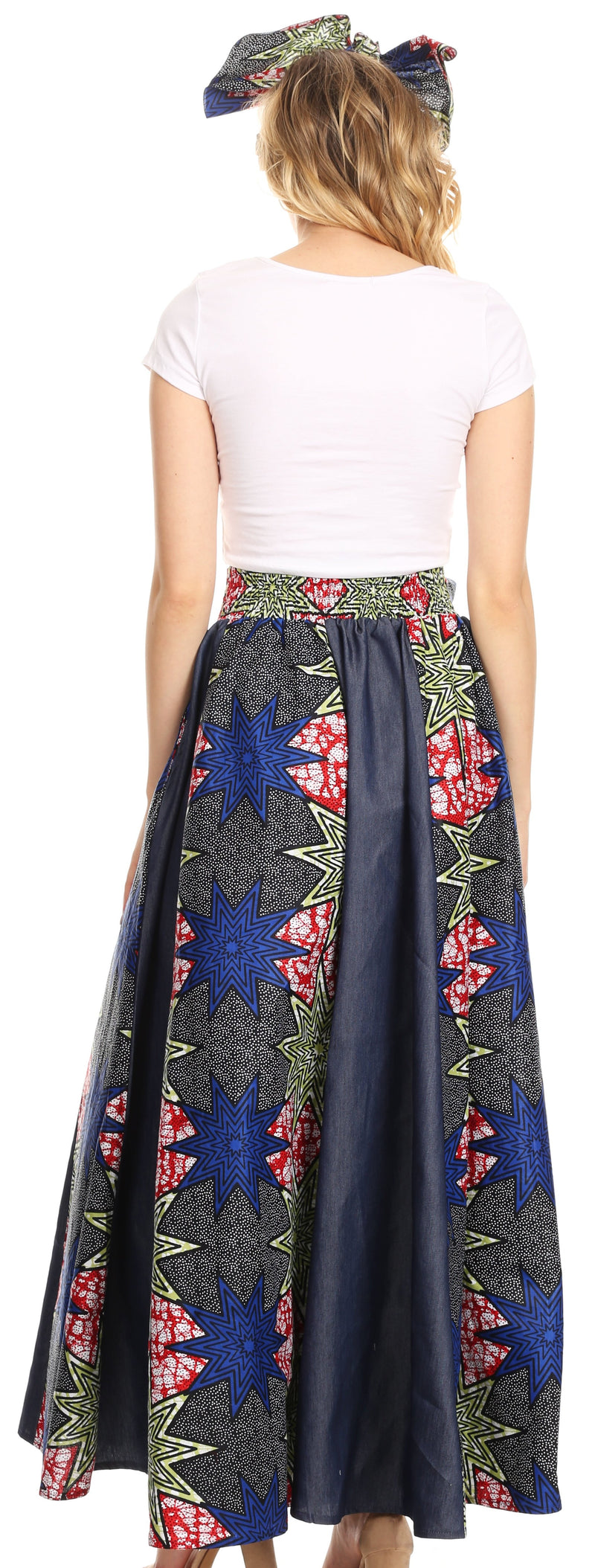 Sakkas Monifa Long Maxi Skirt Colorful Ankara Wax Dutch African Skirt Gorgeous
