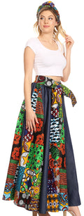 Sakkas Monifa Long Maxi Skirt Colorful Ankara Wax Dutch African Skirt Gorgeous#color_421-Multi
