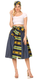 Sakkas Dayo Circle Mid Skirt with Elastic Waist Colorful Ankara African Wax Dutch