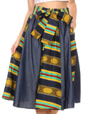 Sakkas Dayo Circle Mid Skirt with Elastic Waist Colorful Ankara African Wax Dutch#color_1073-YellowGreenMulti