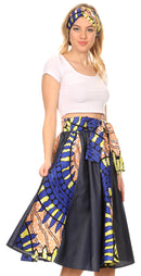 Sakkas Dayo Circle Mid Skirt with Elastic Waist Colorful Ankara African Wax Dutch