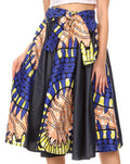 Sakkas Dayo Circle Mid Skirt with Elastic Waist Colorful Ankara African Wax Dutch#color_13-YellowRoyalPeach