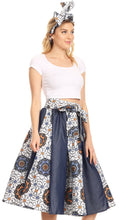 Sakkas Dayo Circle Mid Skirt with Elastic Waist Colorful Ankara African Wax Dutch#color_31-White