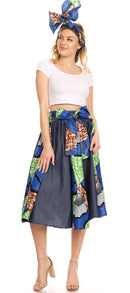 Sakkas Dayo Circle Mid Skirt with Elastic Waist Colorful Ankara African Wax Dutch