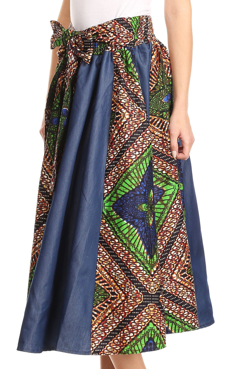 Sakkas Dayo Circle Mid Skirt with Elastic Waist Colorful Ankara African Wax Dutch