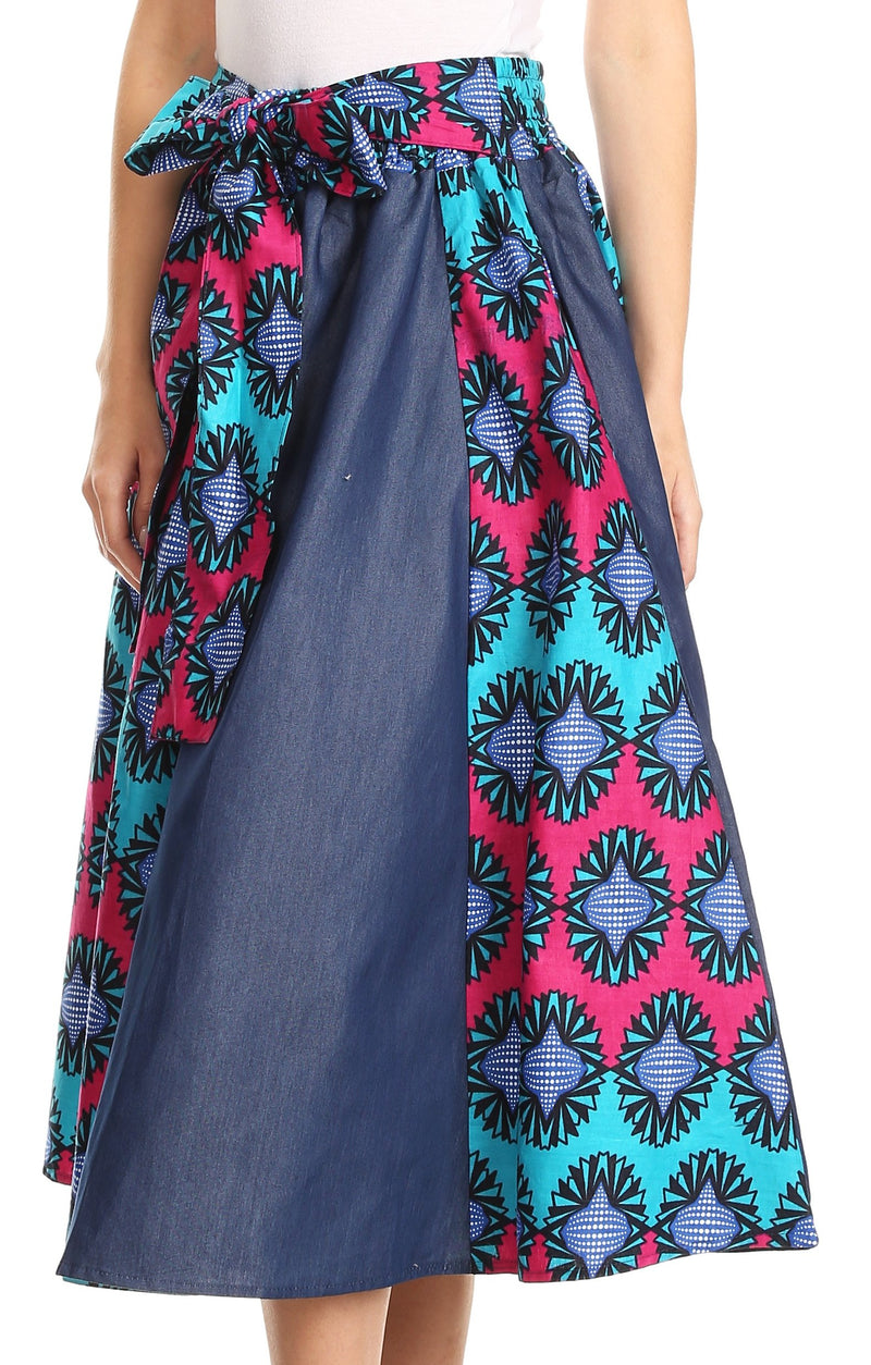 Sakkas Dayo Circle Mid Skirt with Elastic Waist Colorful Ankara African Wax Dutch